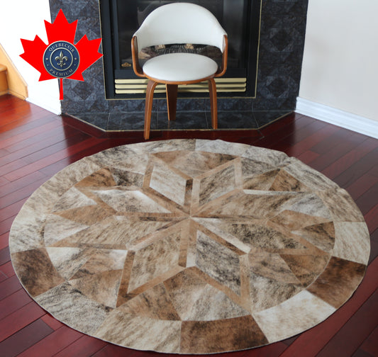99918 Cowhide rug patchwork Collection Quebecuir Premium MANDALA ROUND  BIG SIZE XXL