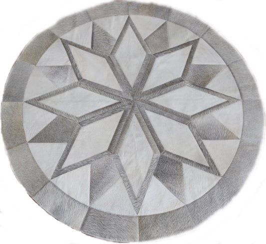 98278 Cowhide rug patchwork  Collection Quebecuir Premium MANDALA ROUND GREY
