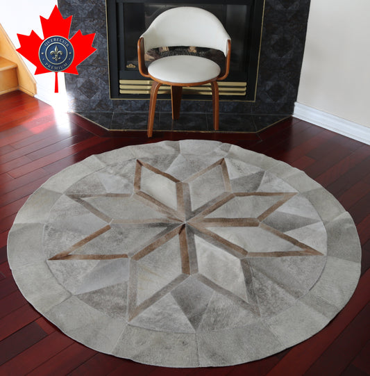 99926 Cowhide rug patchwork Collection Quebecuir Premium MANDALA ROUND  BIG SIZE XXL