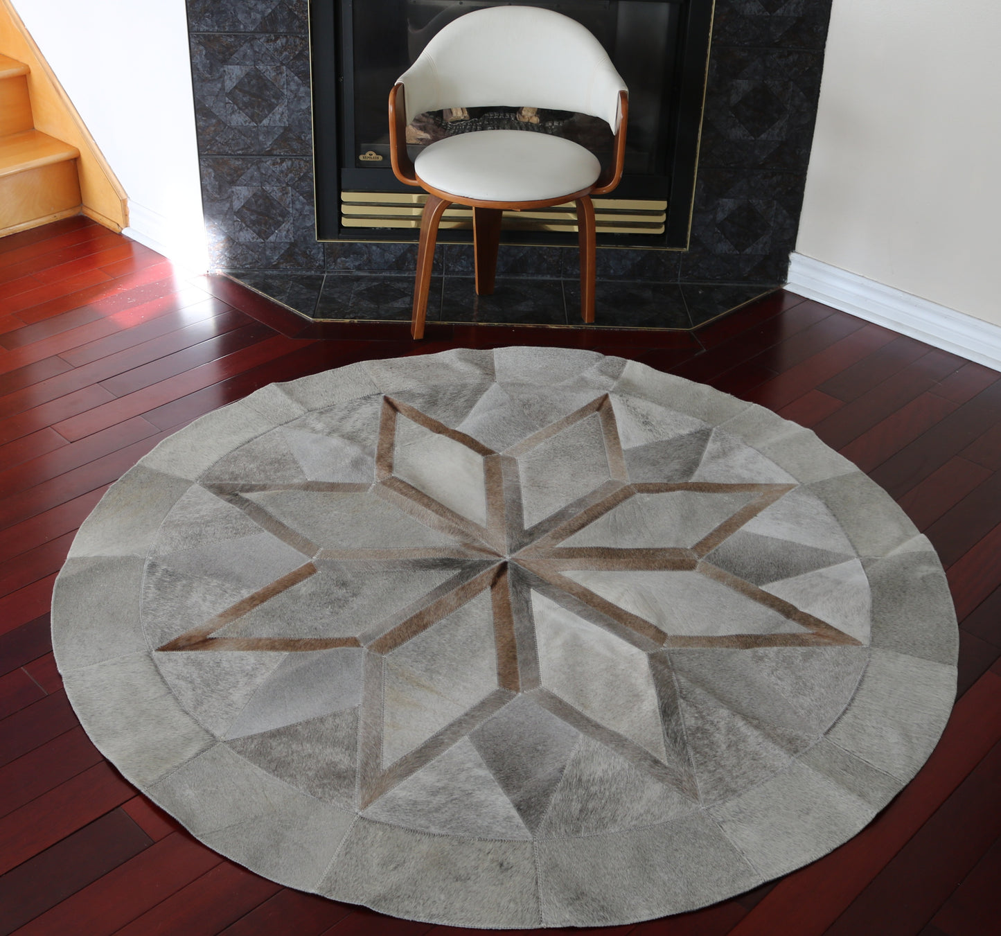 99926 Cowhide rug patchwork Collection Quebecuir Premium MANDALA ROUND  BIG SIZE XXL
