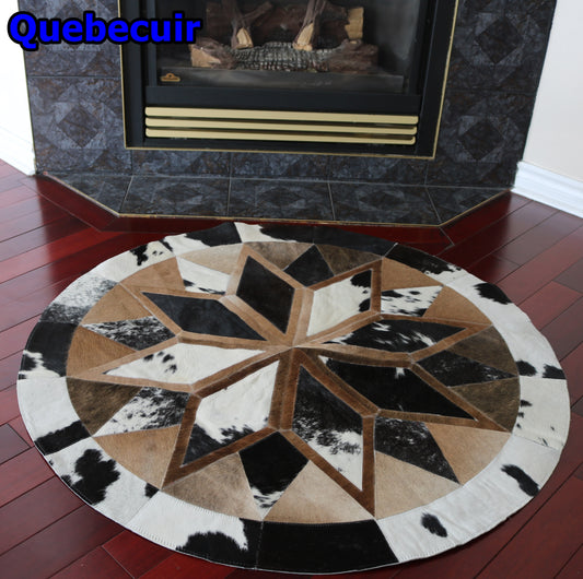 98329 Cowhide rug patchwork  Collection Quebecuir Premium MANDALA ROUND