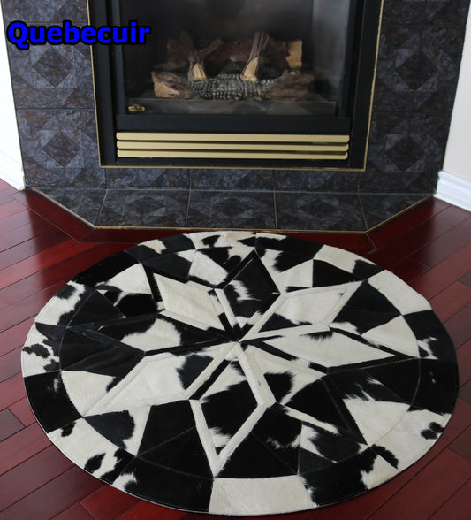 98330 Cowhide rug patchwork  Collection Quebecuir Premium MANDALA ROUND