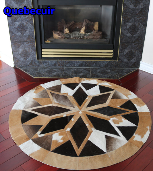 98331 Cowhide rug patchwork  Collection Quebecuir Premium MANDALA ROUND