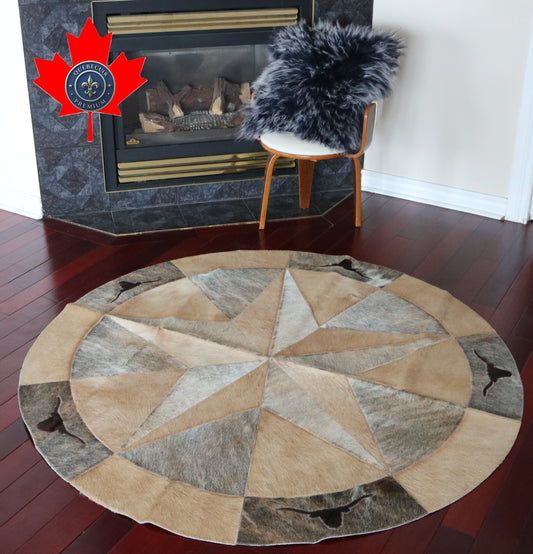 99961 Cowhide rug patchwork Collection Quebecuir Premium MANDALA ROUND  BIG SIZE XXL