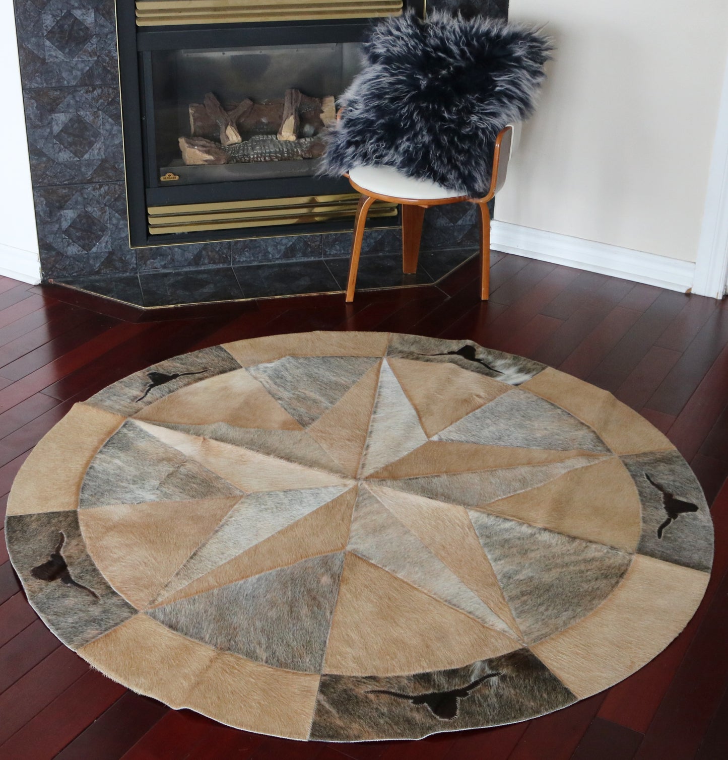 99961 Cowhide rug patchwork Collection Quebecuir Premium MANDALA ROUND  BIG SIZE XXL