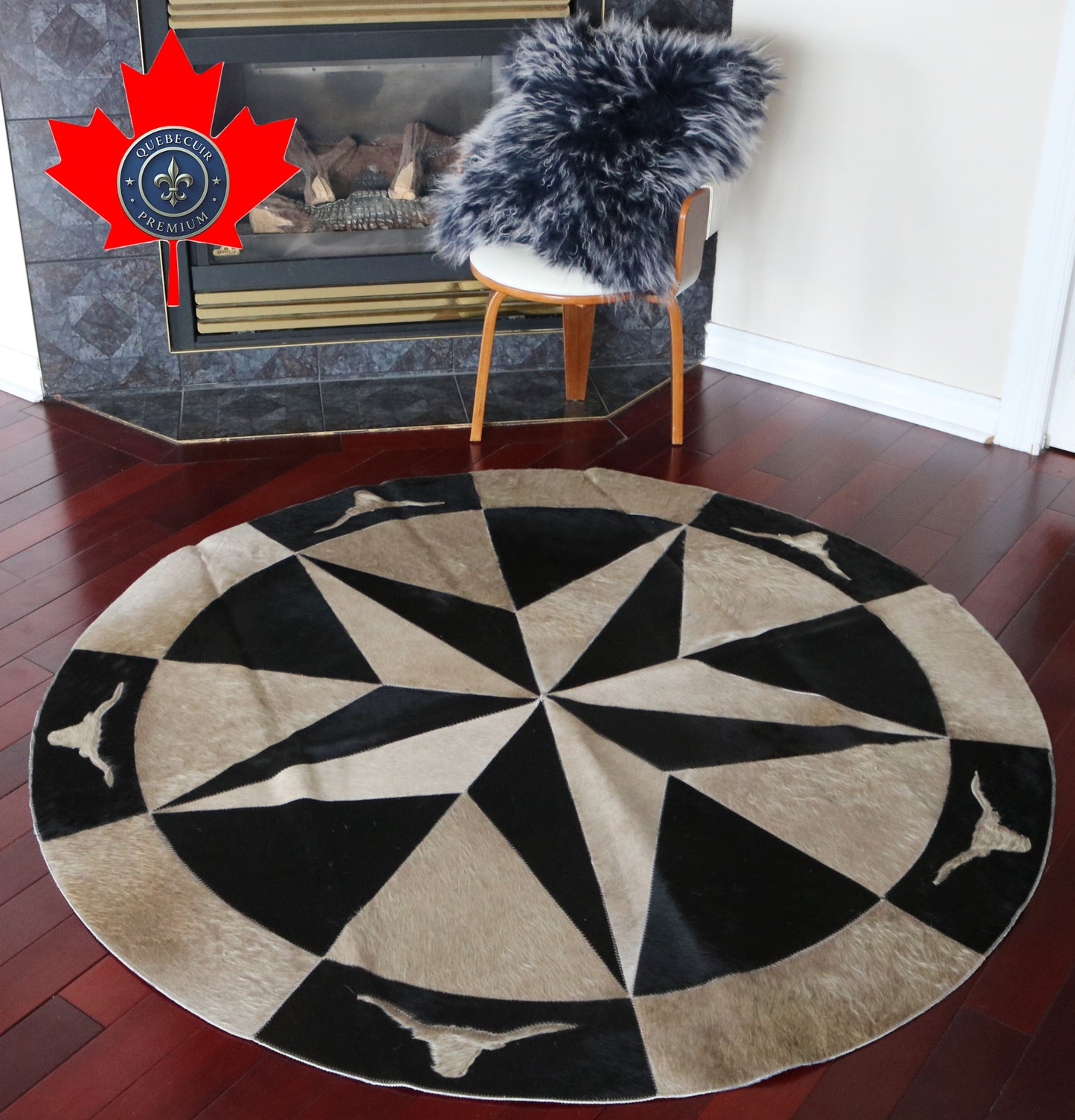 99962 Cowhide rug patchwork Collection Quebecuir Premium MANDALA ROUND  BIG SIZE XXL