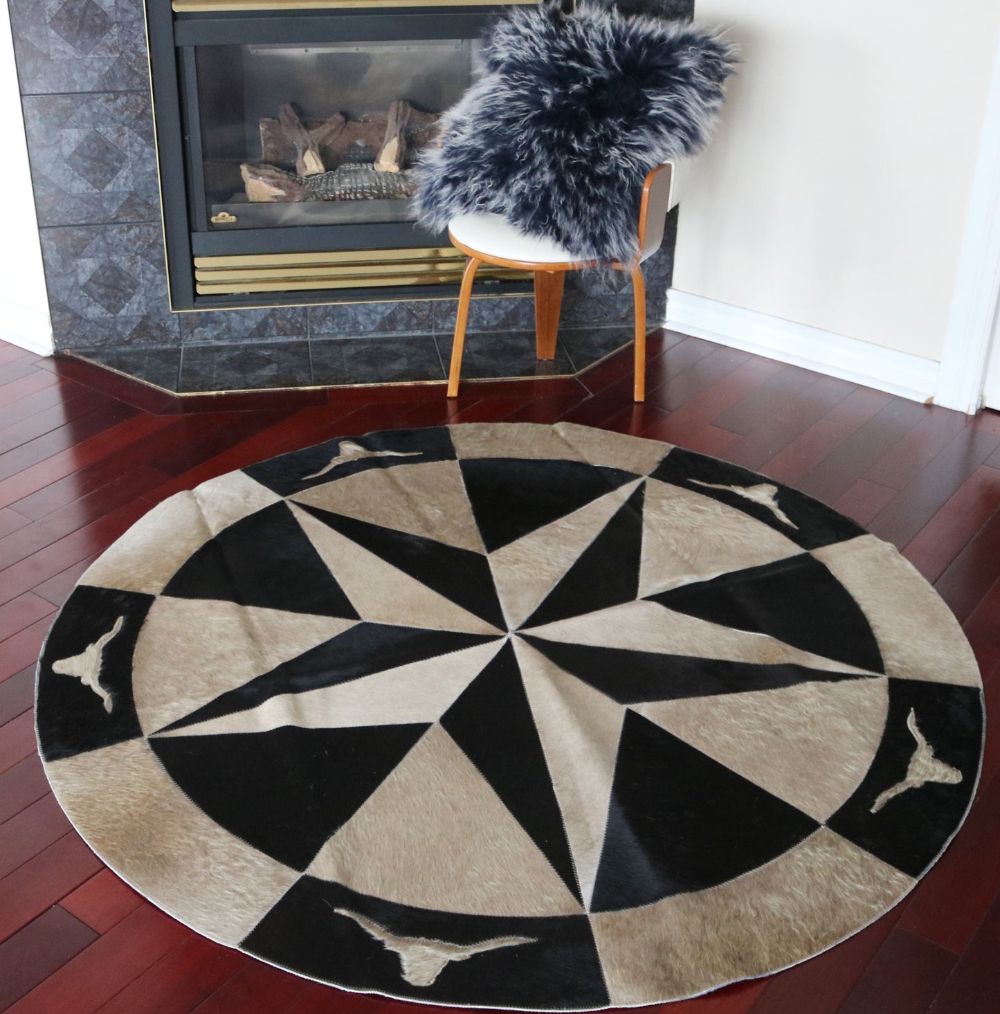 99962 Cowhide rug patchwork Collection Quebecuir Premium MANDALA ROUND  BIG SIZE XXL