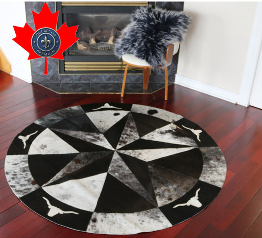99963 Cowhide rug patchwork Collection Quebecuir Premium MANDALA ROUND  BIG SIZE XXL