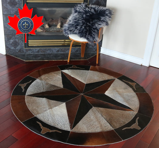 99964 Cowhide rug patchwork Collection Quebecuir Premium MANDALA ROUND  BIG SIZE XXL