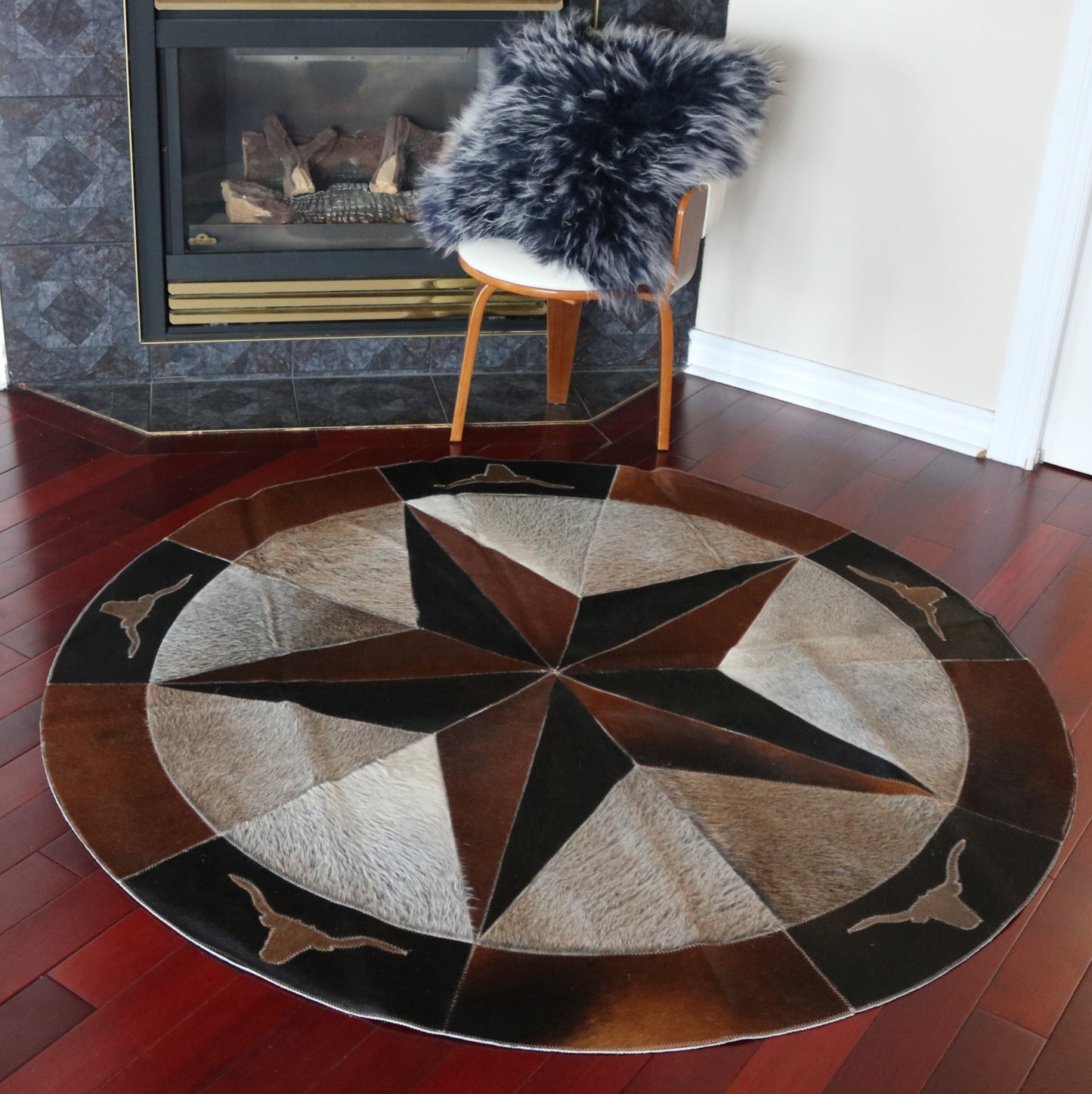 99964 Cowhide rug patchwork Collection Quebecuir Premium MANDALA ROUND  BIG SIZE XXL
