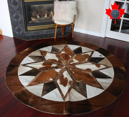 100006 Cowhide rug patchwork Collection Quebecuir Premium MANDALA ROUND SUPER   BIG SIZE XXXL