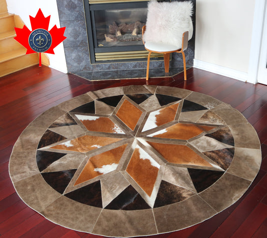 100007 Cowhide rug patchwork Collection Quebecuir Premium MANDALA ROUND SUPER   BIG SIZE XXXL