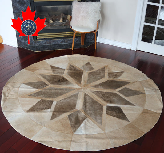 100008 Cowhide rug patchwork Collection Quebecuir Premium MANDALA ROUND SUPER   BIG SIZE XXXL