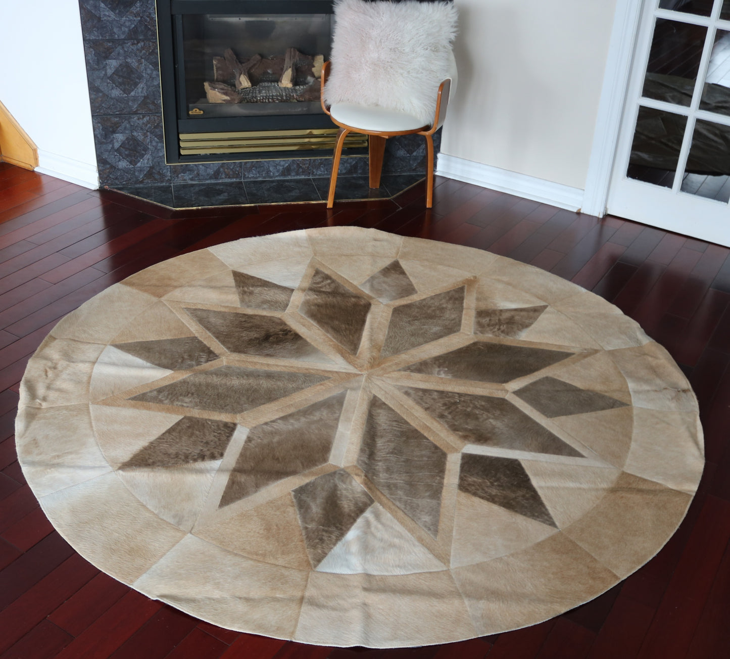 100008 Cowhide rug patchwork Collection Quebecuir Premium MANDALA ROUND SUPER   BIG SIZE XXXL