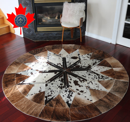 100009 Cowhide rug patchwork Collection Quebecuir Premium MANDALA ROUND SUPER   BIG SIZE XXXL