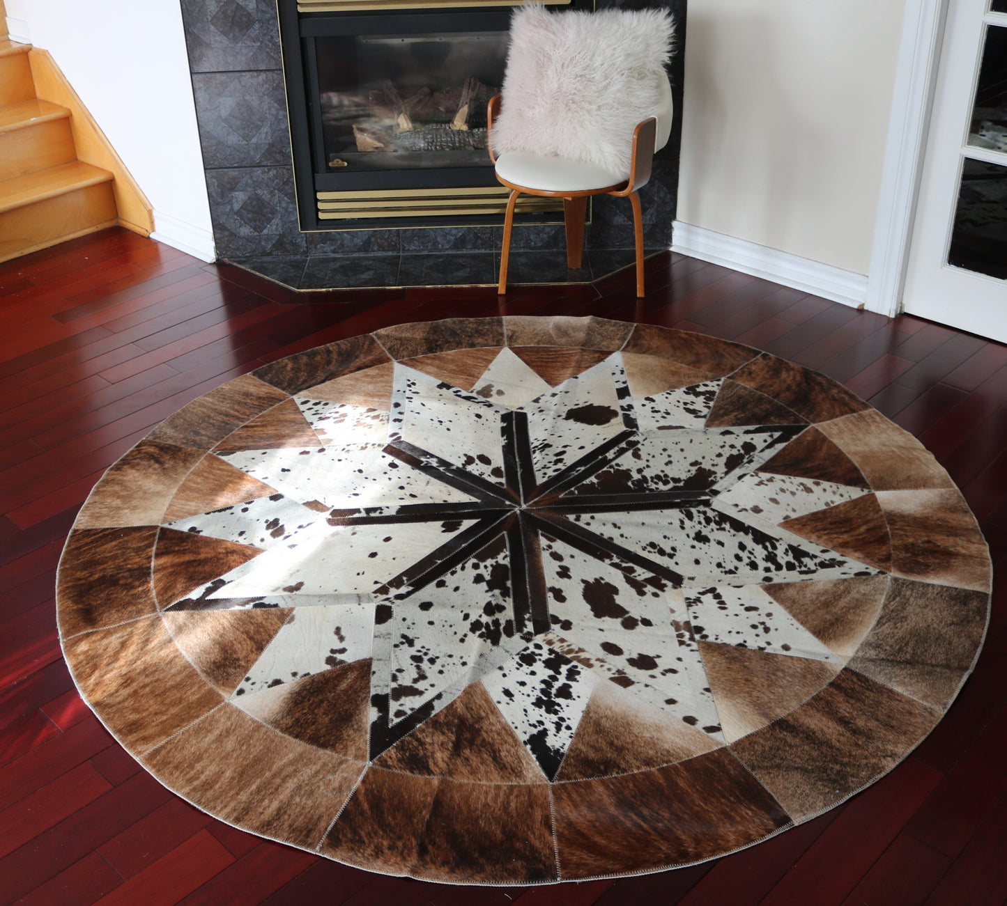 100009 Cowhide rug patchwork Collection Quebecuir Premium MANDALA ROUND SUPER   BIG SIZE XXXL