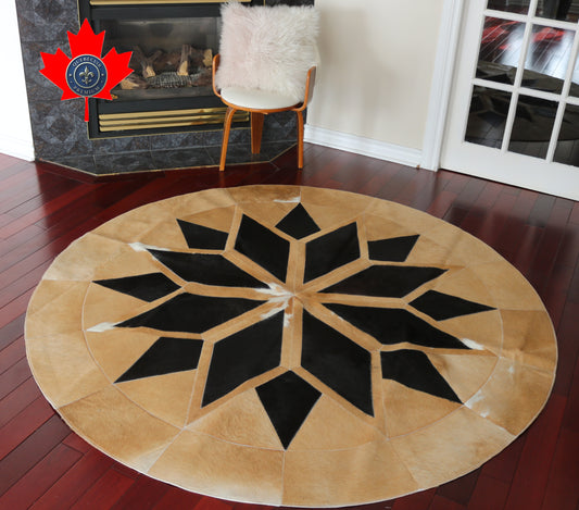100010 Cowhide rug patchwork Collection Quebecuir Premium MANDALA ROUND SUPER   BIG SIZE XXXL