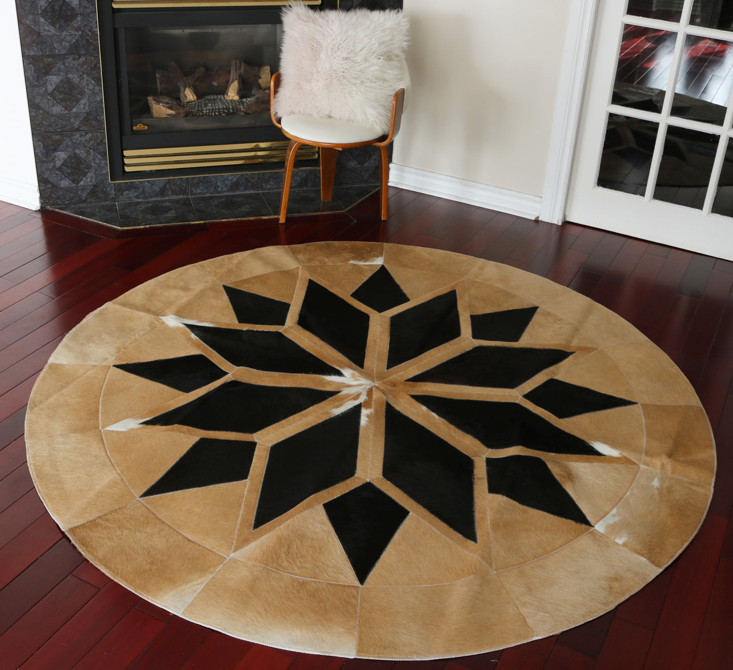 100010 Cowhide rug patchwork Collection Quebecuir Premium MANDALA ROUND SUPER   BIG SIZE XXXL