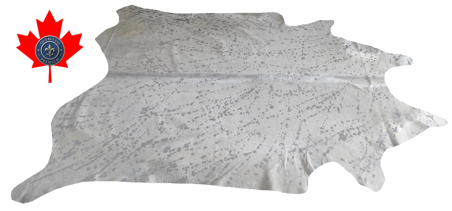 100011- Cowhide Rug Tapis Peau de Vache SUPER BIG SIZE XXXL SILVER METALLIC - Collection Quebecuir Premium