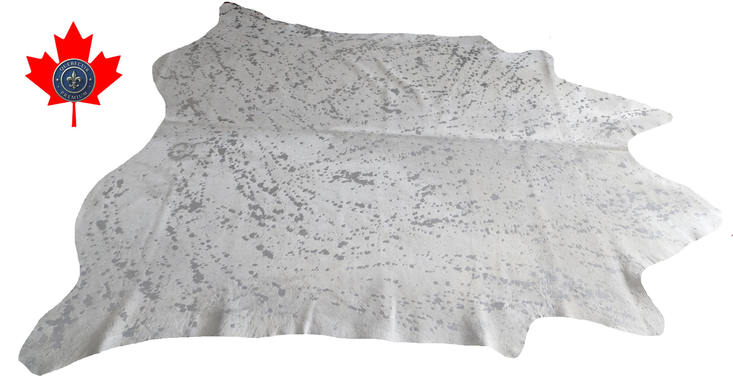 100012- Cowhide Rug Tapis Peau de Vache SUPER BIG SIZE XXXL SILVER METALLIC - Collection Quebecuir Premium