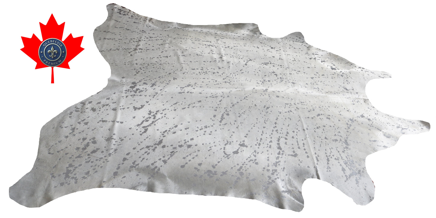 100013- Cowhide Rug Tapis Peau de Vache SUPER BIG SIZE XXXL SILVER METALLIC - Collection Quebecuir Premium