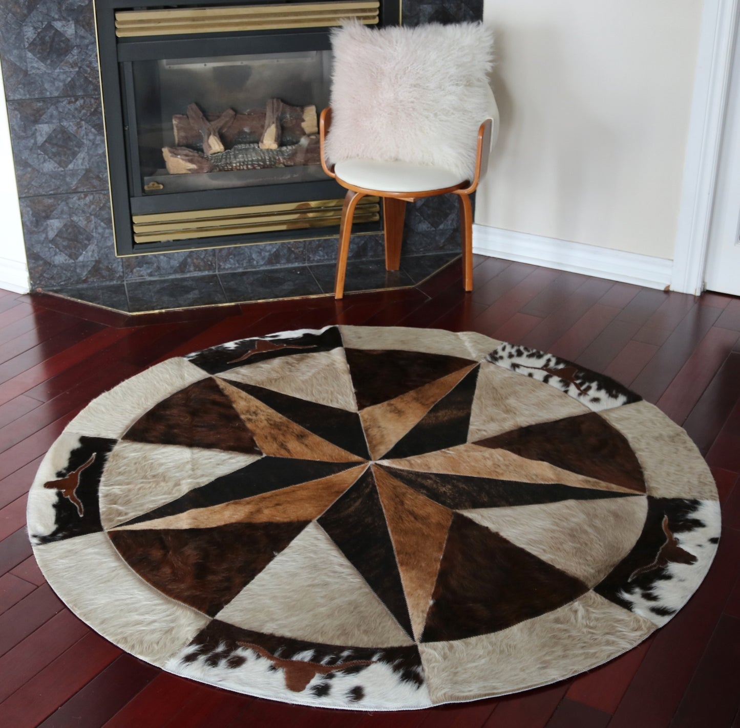 100024 Cowhide rug patchwork Collection Quebecuir Premium MANDALA ROUND  BIG SIZE XXXL