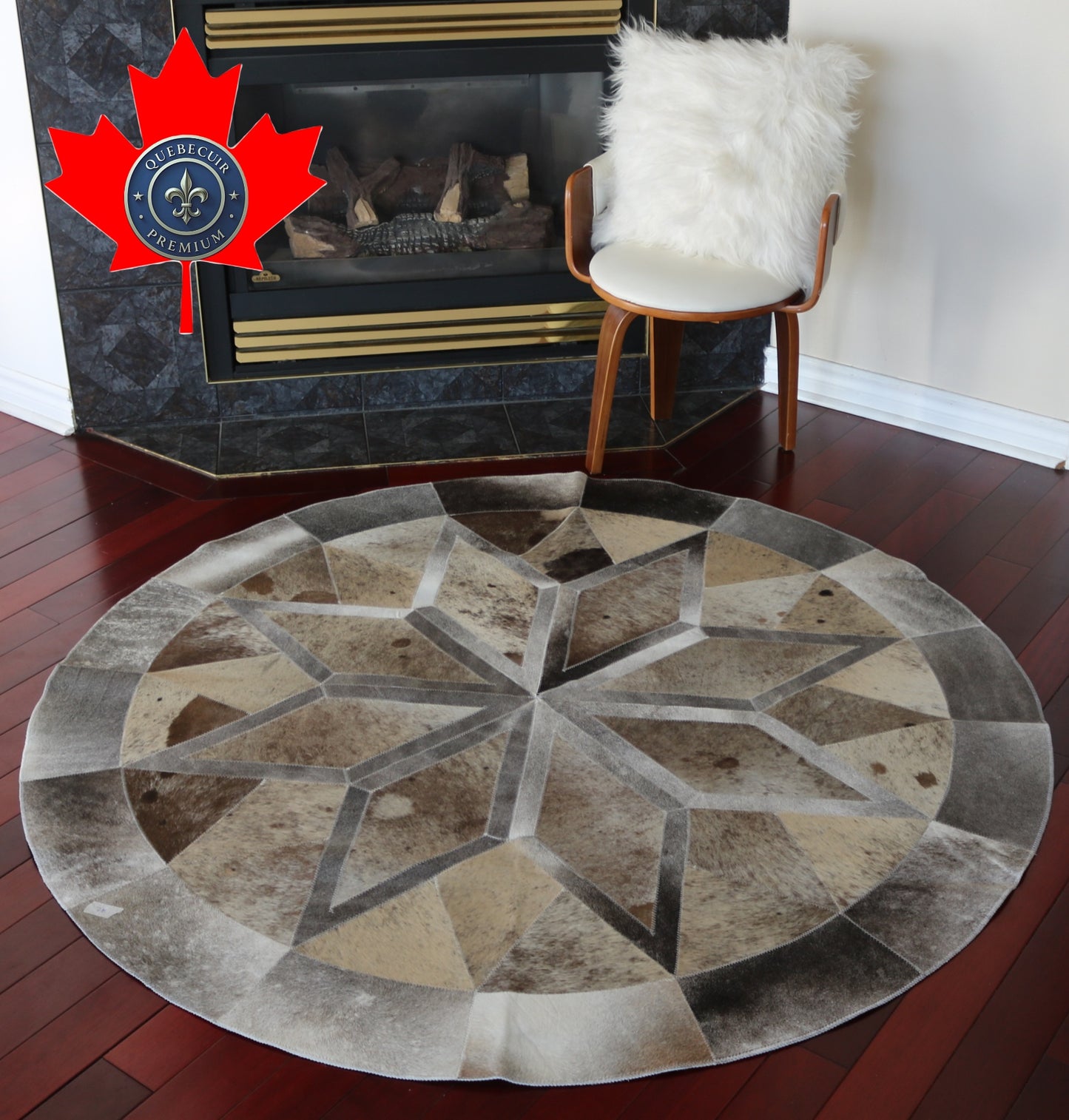 100054 Cowhide rug patchwork Collection Quebecuir Premium MANDALA ROUND   BIG SIZE XXL