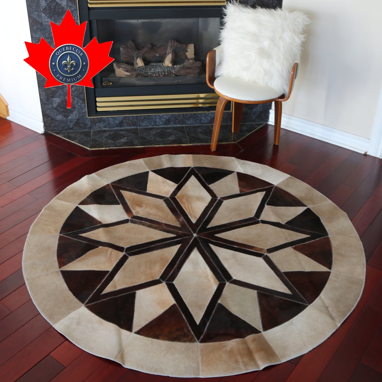 100055 Cowhide rug patchwork Collection Quebecuir Premium MANDALA ROUND   BIG SIZE XXL