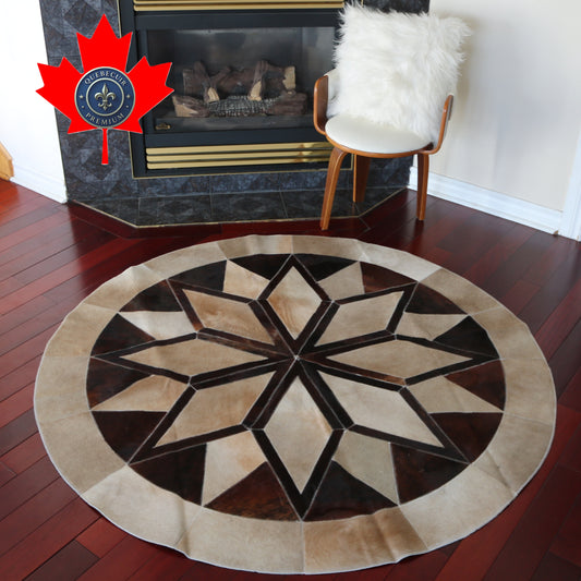 100055 Cowhide rug patchwork Collection Quebecuir Premium MANDALA ROUND   BIG SIZE XXL