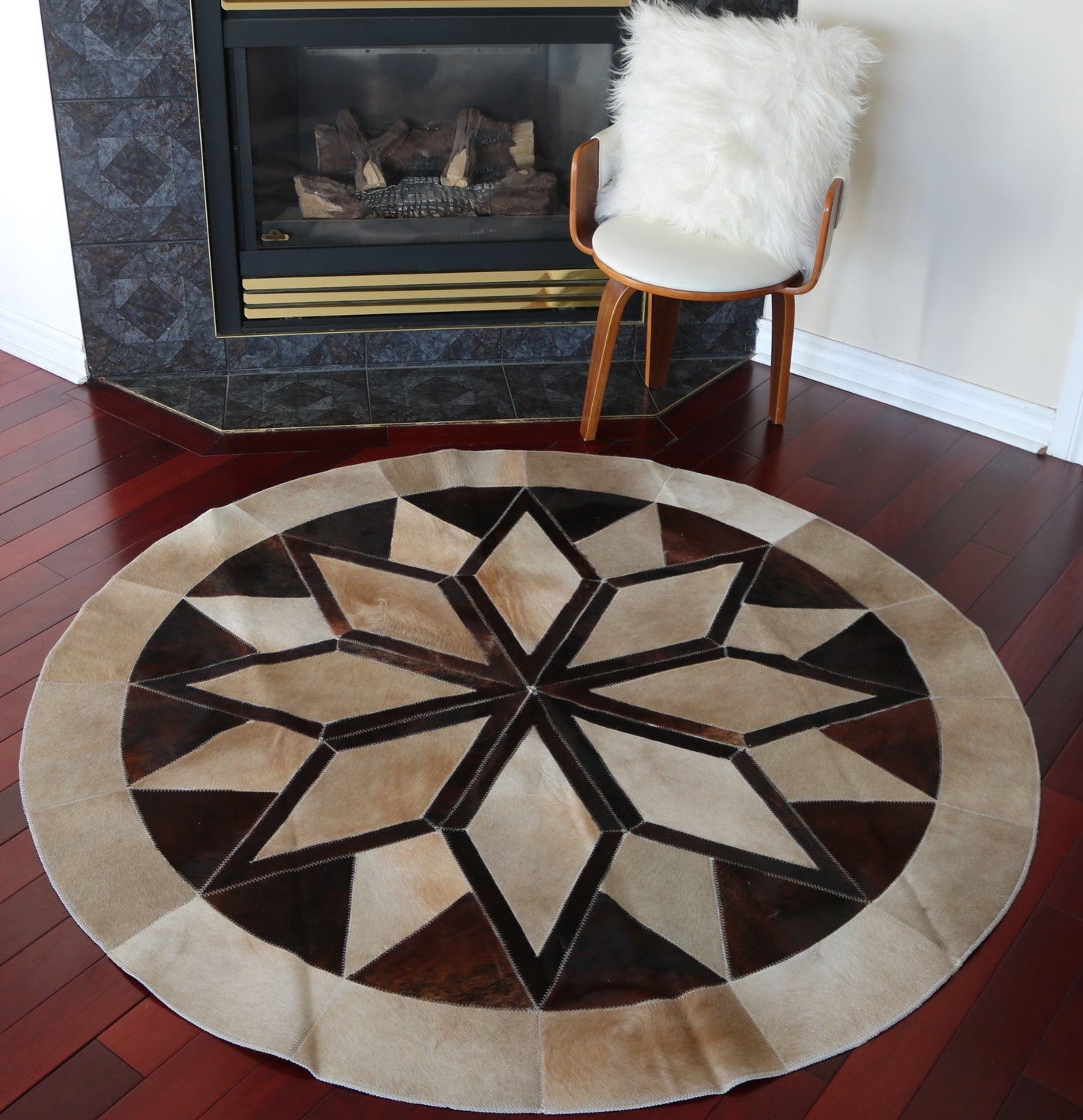 100055 Cowhide rug patchwork Collection Quebecuir Premium MANDALA ROUND   BIG SIZE XXL