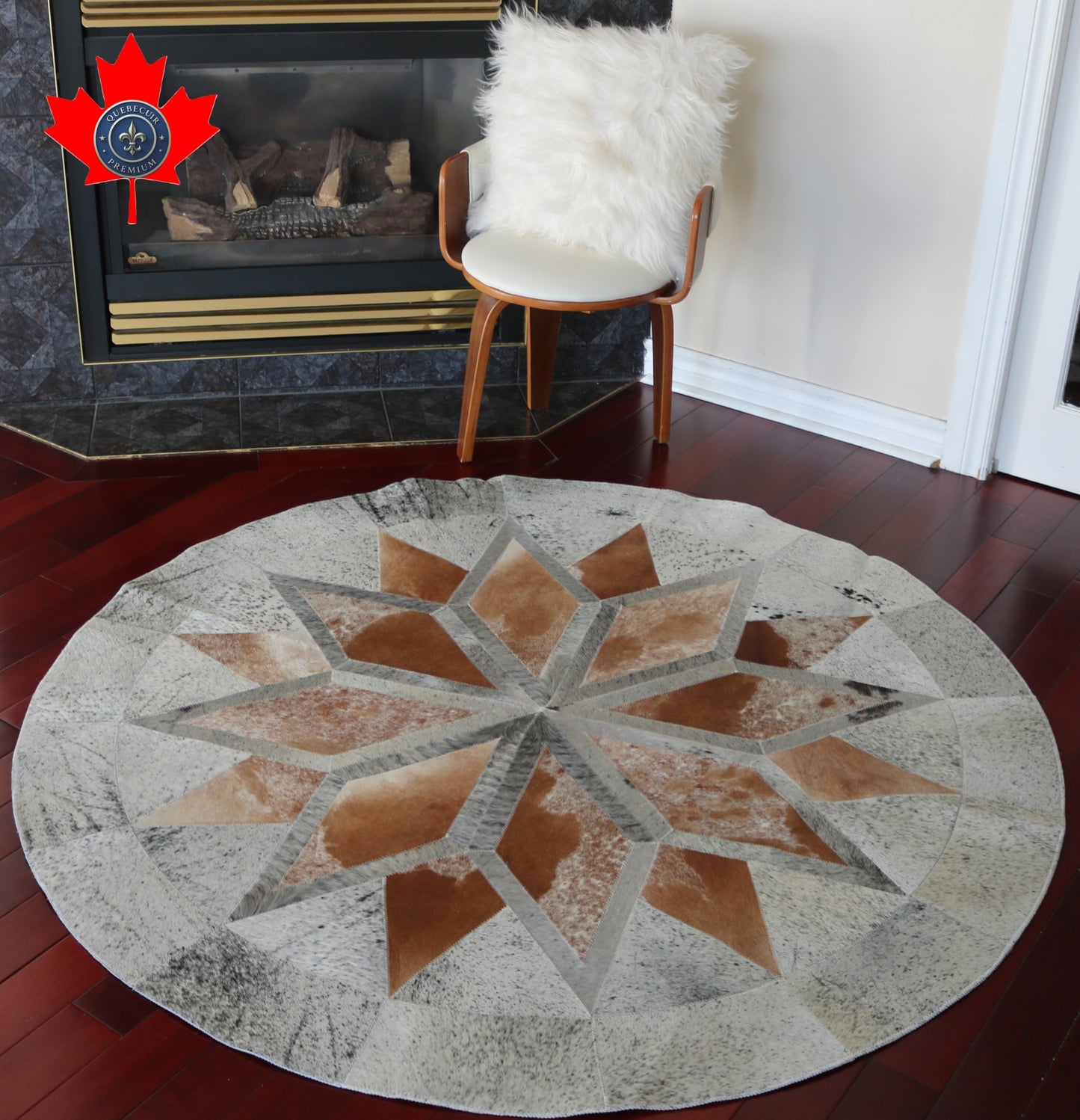 100056 Cowhide rug patchwork Collection Quebecuir Premium MANDALA ROUND   BIG SIZE XXL
