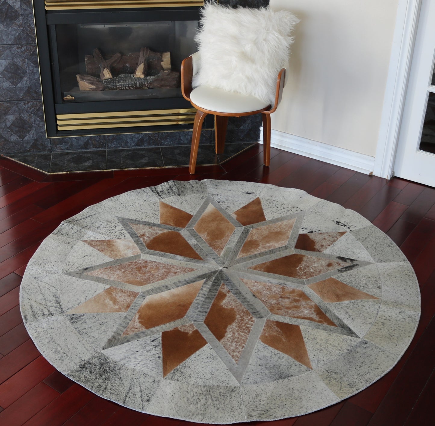 100056 Cowhide rug patchwork Collection Quebecuir Premium MANDALA ROUND   BIG SIZE XXL