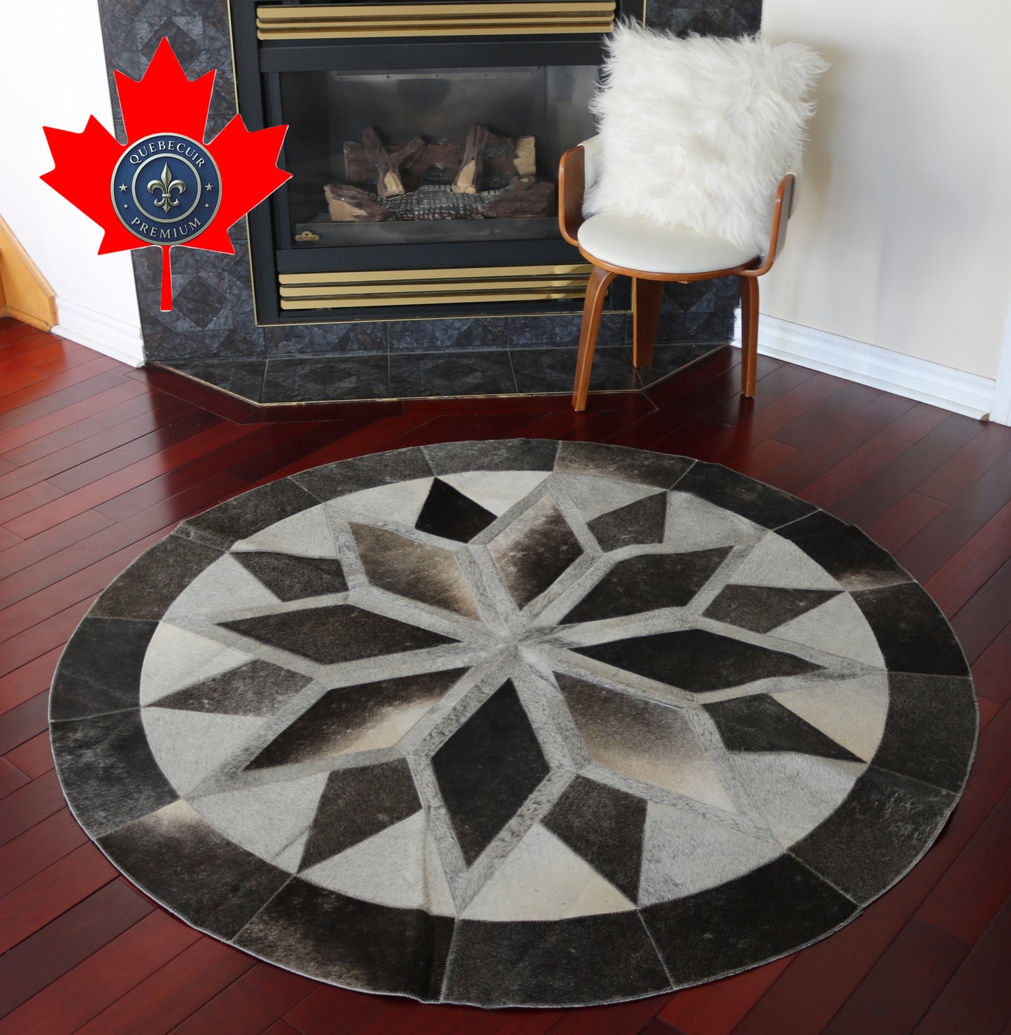 100057 Cowhide rug patchwork Collection Quebecuir Premium MANDALA ROUND   BIG SIZE XXL