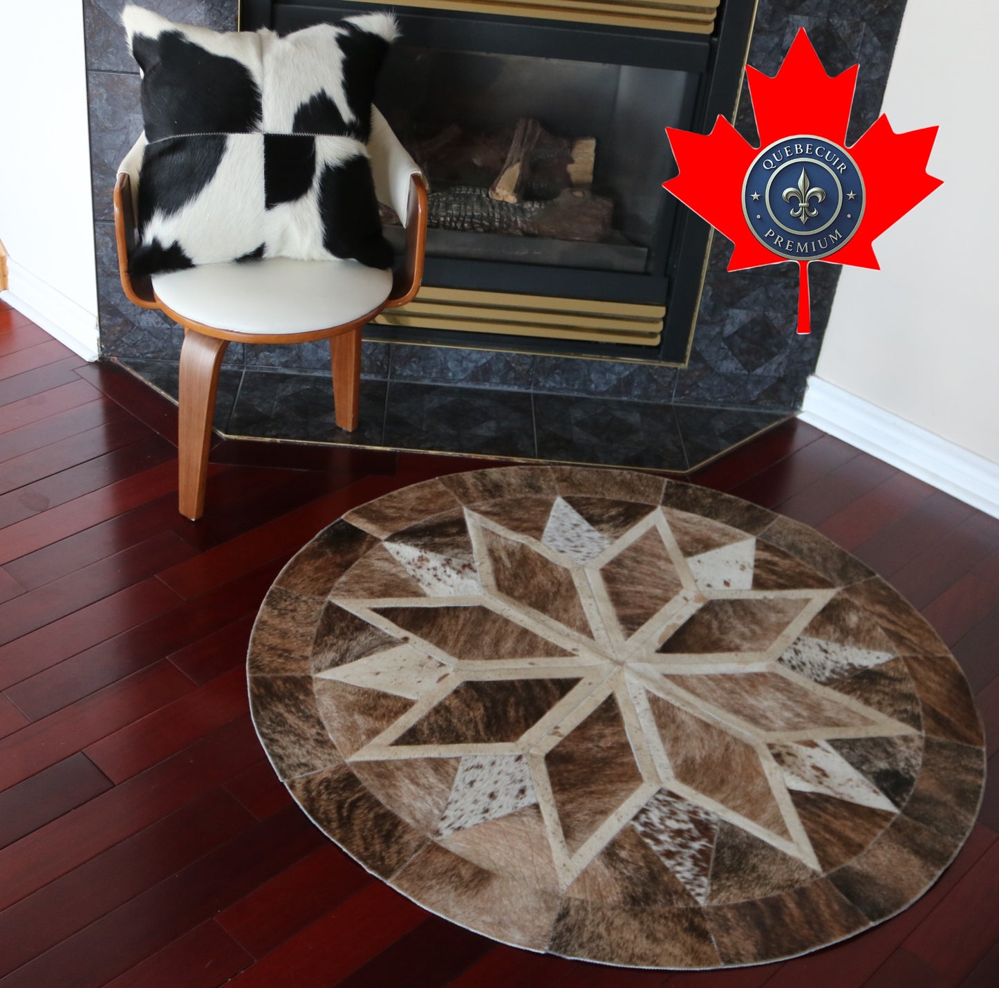 301090 Cowhide rug patchwork Collection Quebecuir Premium MANDALA ROUND