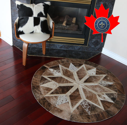 301090 Cowhide rug patchwork Collection Quebecuir Premium MANDALA ROUND