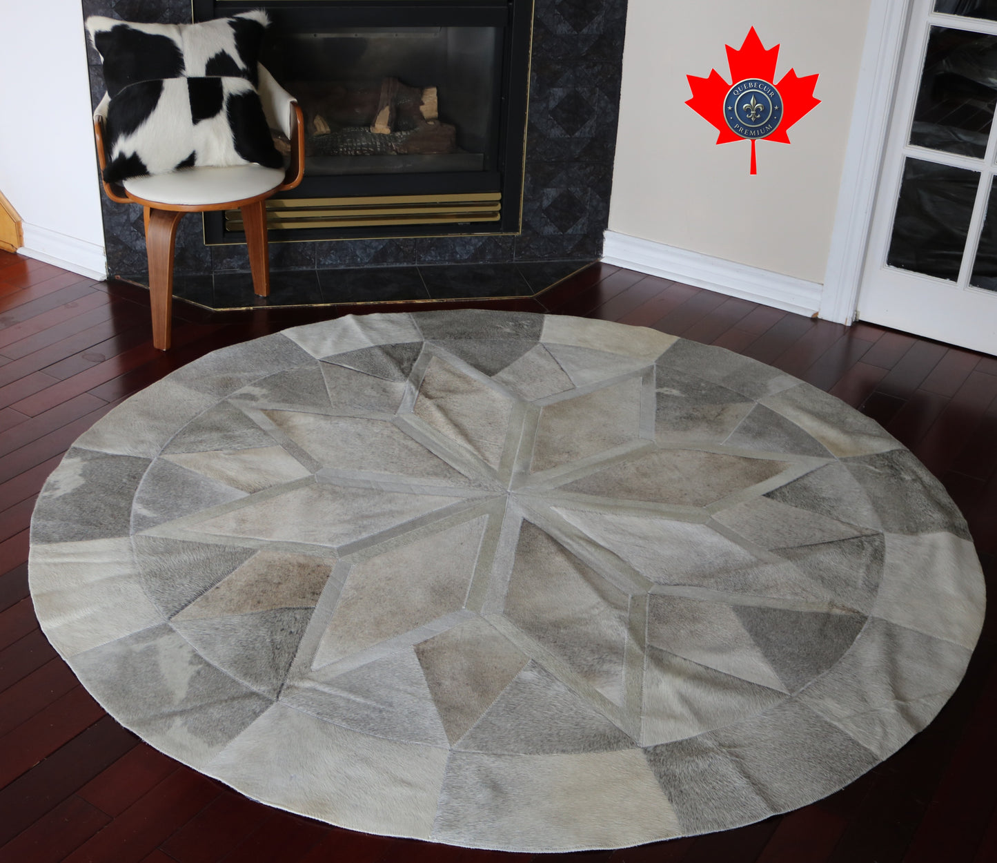 301115 Cowhide rug patchwork Collection Quebecuir Premium MANDALA ROUND SUPER BIG SIZE XXXL