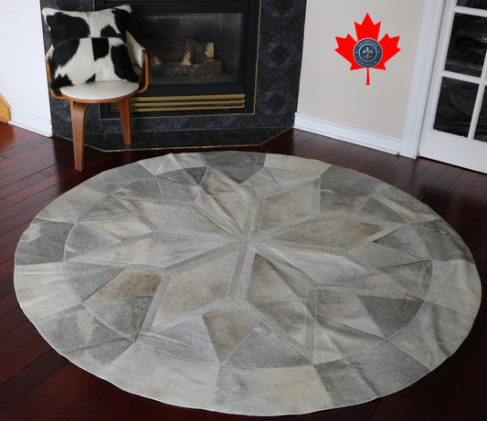 301115 Cowhide rug patchwork Collection Quebecuir Premium MANDALA ROUND SUPER BIG SIZE XXXL