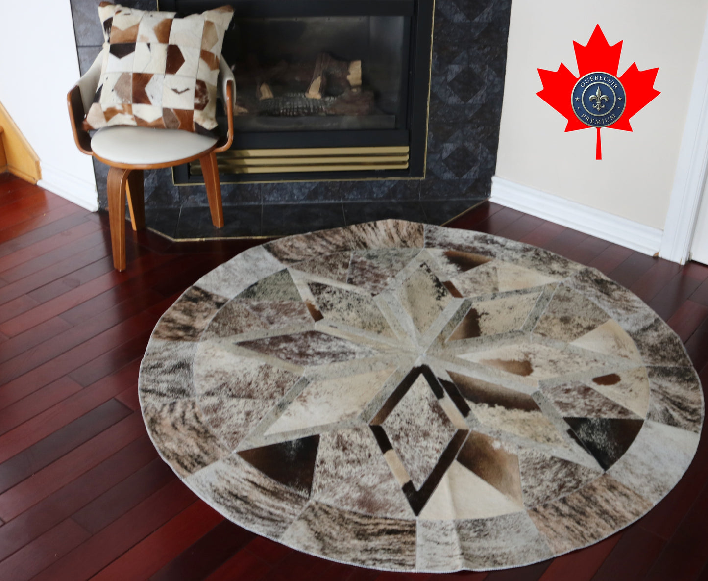 301131 Cowhide rug patchwork Collection Quebecuir Premium MANDALA ROUND  BIG SIZE XXXL