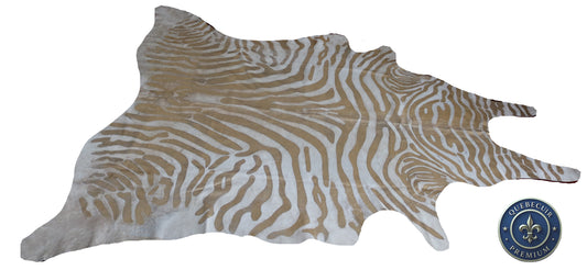 98617 - Cowhide Rug Tapis Peau de Vache   ZEBRA GOLDEN  METALLIC SUPER  BIG  SIZE XXXL - Collection Quebecuir Premium