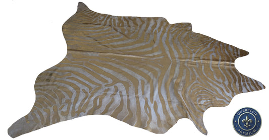 98627 - Cowhide Rug Tapis Peau de Vache    ZEBRA GOLD   METALLIC SUPER  BIG  SIZE XXXL - Collection Quebecuir Premium
