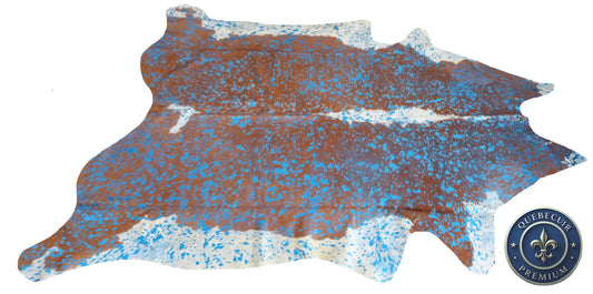 98631- Cowhide Rug Tapis Peau de Vache BLUE METALLIC BIG  SIZE XL - Collection Quebecuir Premium