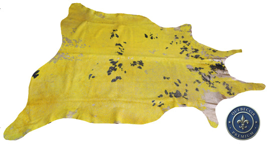 98644- Cowhide Rug Tapis Peau de Vache   YELLOW GOLDEN    METALLIC   BIG  SIZE XXL - Collection Quebecuir Premium