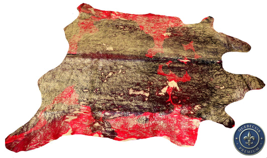 98702- Cowhide Rug Tapis Peau de Vache  RED GOLDEN METALLIC - Collection Quebecuir Premium