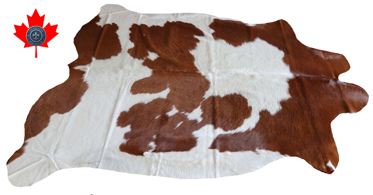 100385- tapis peau de vache  BROWN   & WHITE    Cowhide Rug - Quebecuir Premium Collection