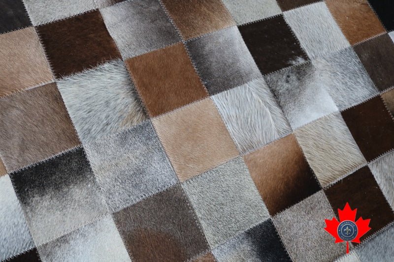 100080 Cowhide Patchwork Rug Tapis Peau de Vache. Quebecuir Premium Collection.