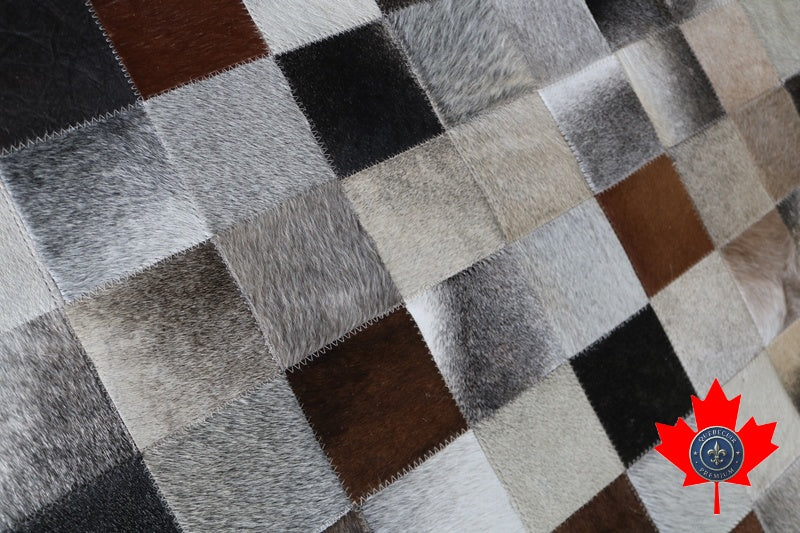 100080 Cowhide Patchwork Rug Tapis Peau de Vache. Quebecuir Premium Collection.