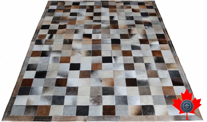 100080 Cowhide Patchwork Rug Tapis Peau de Vache. Quebecuir Premium Collection.
