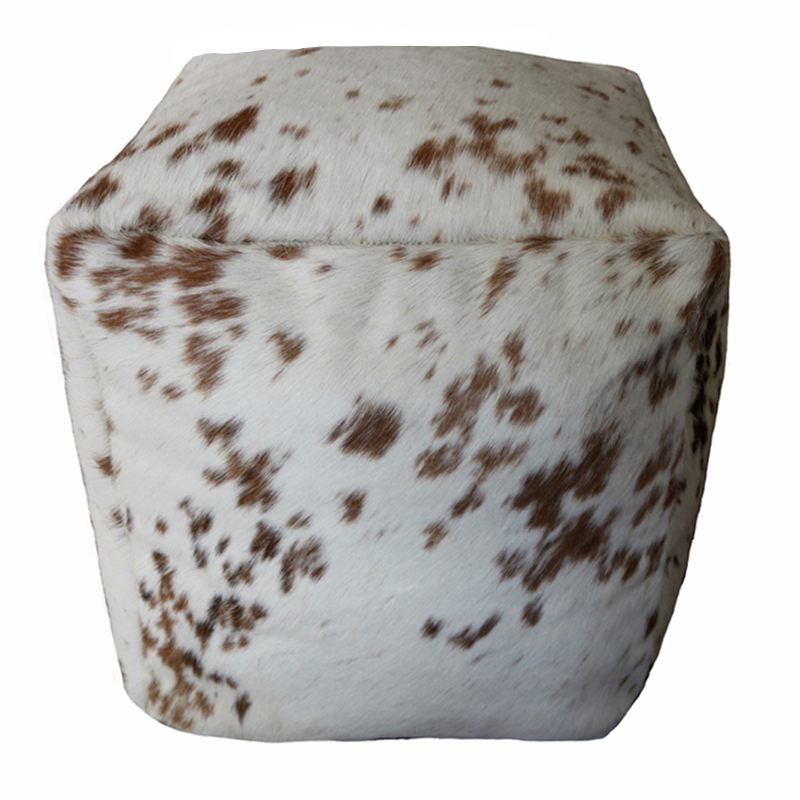 400014 Brown and white cowhide pouf.