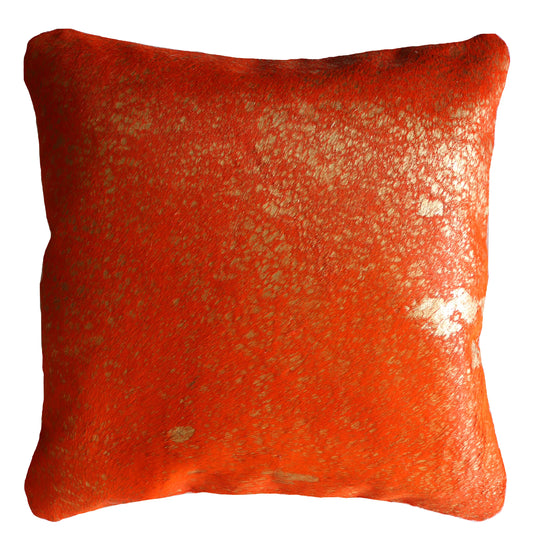 18" Acid Wash Orange and Golden cowhide pillow.400025