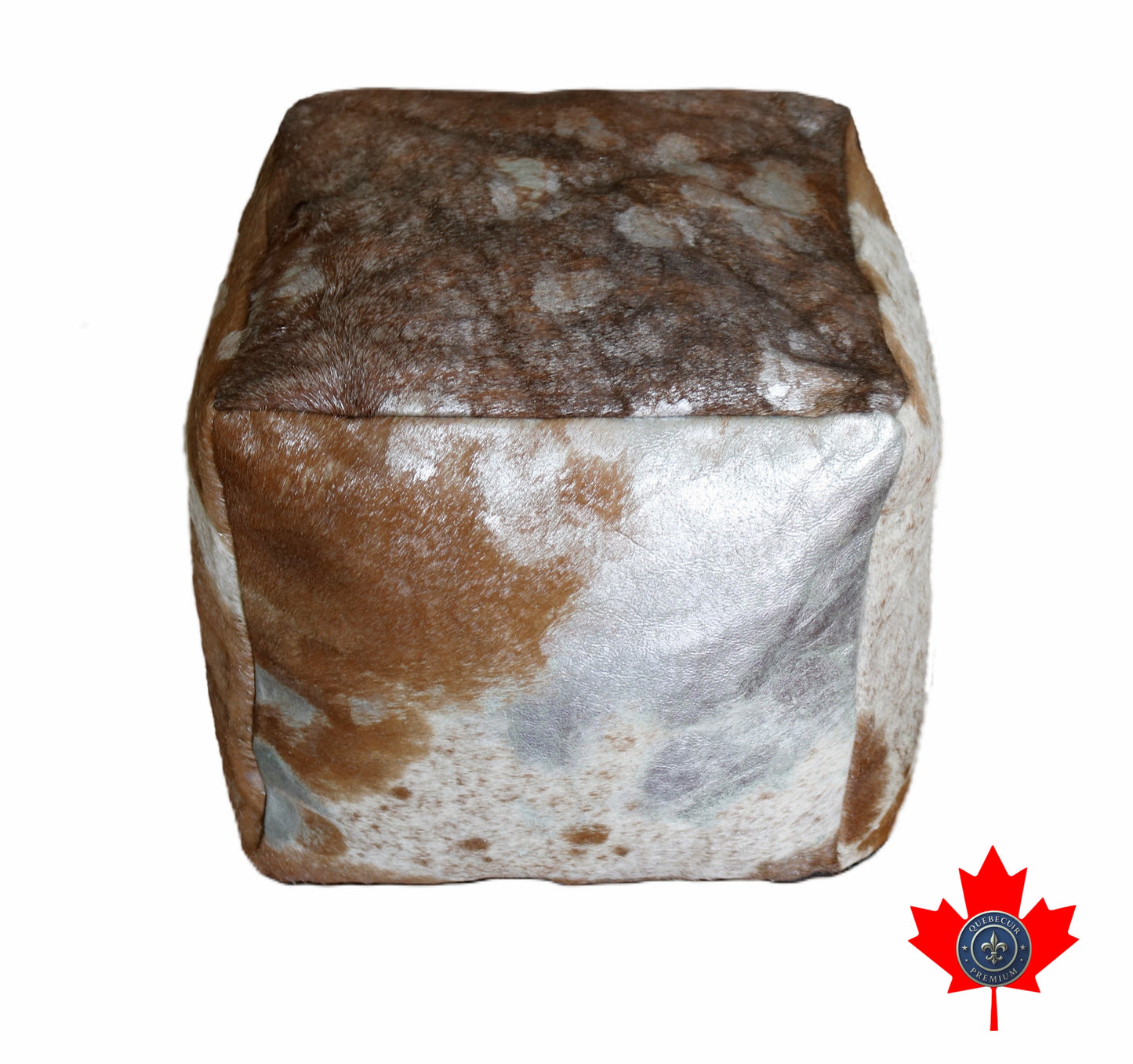 16' Acid Wash Silver Brown and white cowhide pouf. Code 98392.